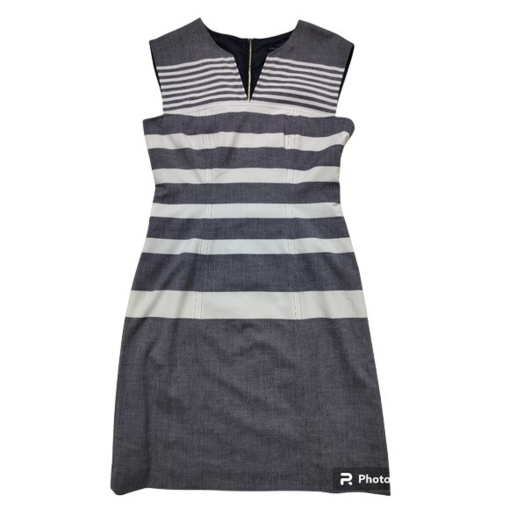 Tommy Hilfiger gray white dress striped sleeveless V neck fully lined size 8
